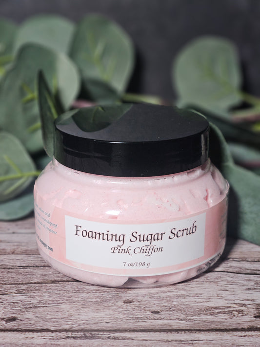 Foaming Sugar Scrub – Pink Chiffon – Exfoliate & Hydrate with Sweet Raspberry & Cotton Blossom