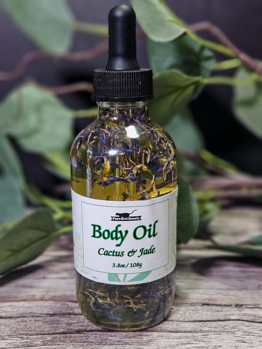 Nourishing Body Oil – Cactus Jade Scent with Jojoba, Blue Cornflower & Mica Glow