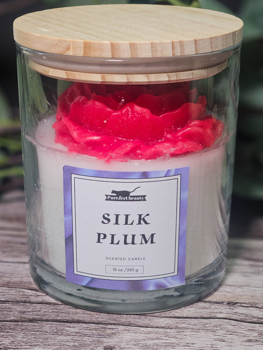Silk Plum Scented Candle – Fruity Plum & Black Cherry Soy Candle with Amber, Vanilla & Musk | Elegant Floral Candle | Hand-Poured Home Fragrance