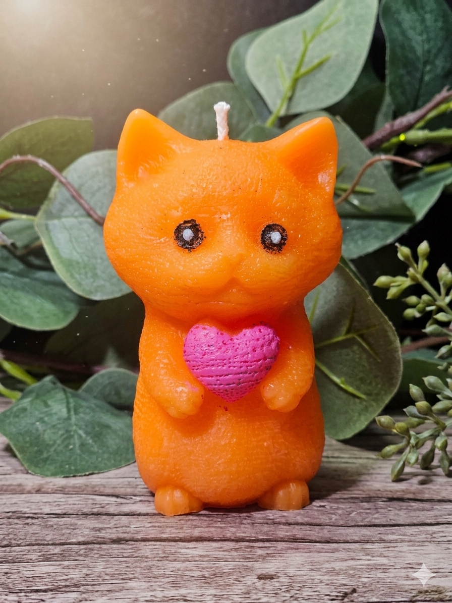 Cat Candle Holding a Heart | Cat Lover Candle