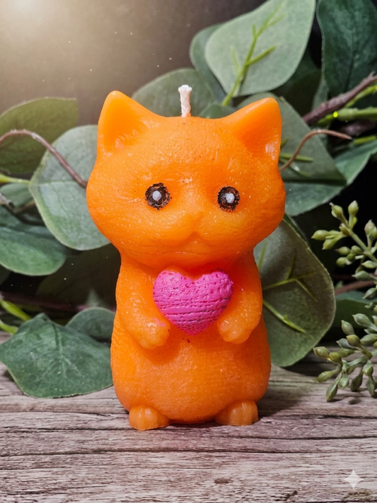 Cat Candle Holding a Heart | Hand-Poured Scented Candle for Cat Lovers