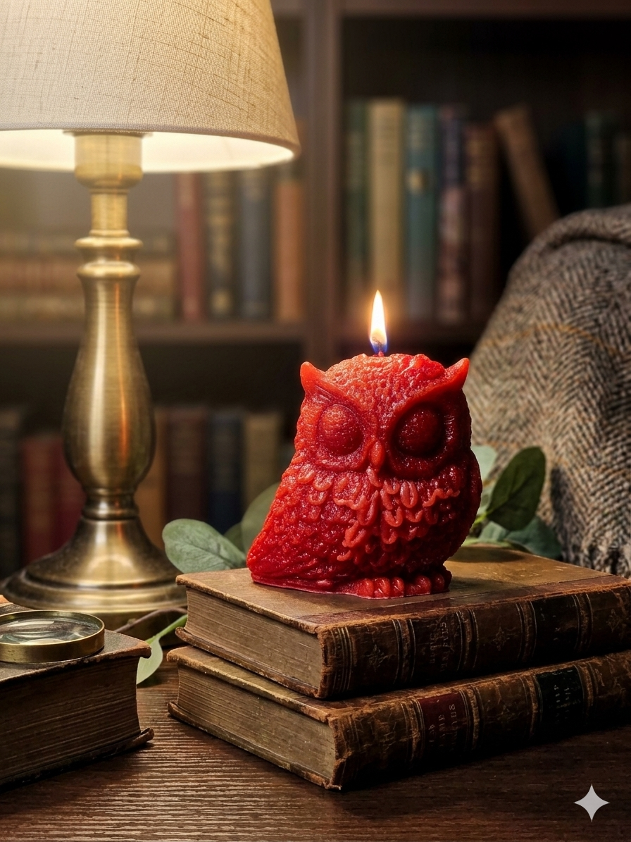 Owl Candle – Strawberry Champagne | Hand-Poured Decorative Candle
