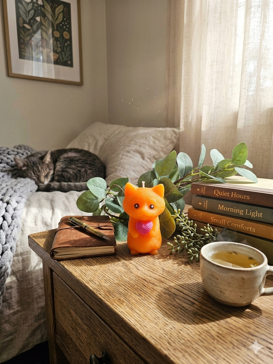 Cat Candle Holding a Heart | Cat Lover Candle