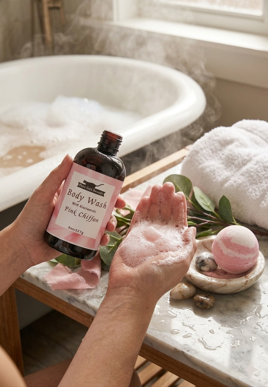 Pink Chiffon Body Wash – Hydrating Niacinamide Shower Gel | Gentle Foaming Cleanser